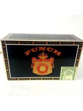 Vintage Punch Cigar Box Wooden Black Storage Room Decor Display